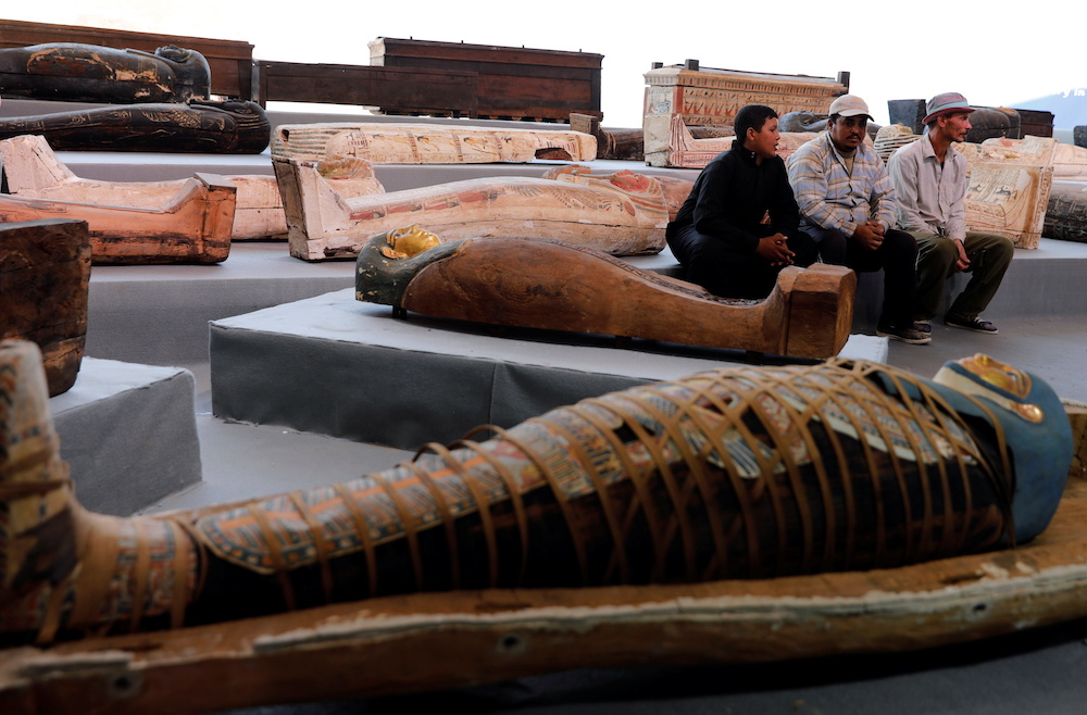 Sarcophaguses that are around 2500 years old, from the newly discovered burial site near Egyptu00e2u20acu2122s Saqqara necropolis, are seen during a presentation in Giza, Egypt November 14, 2020. u00e2u20acu2022 Reuters picnn