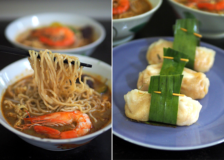 The noodles are made in-house (left). You can order 'chai kuih' generously stuffed with yam bean or pick up their frozen ones to steam at home anytime you want (left)