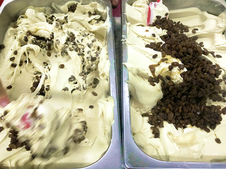 Stirring the raisins in to make Rum & Raisin ice cream