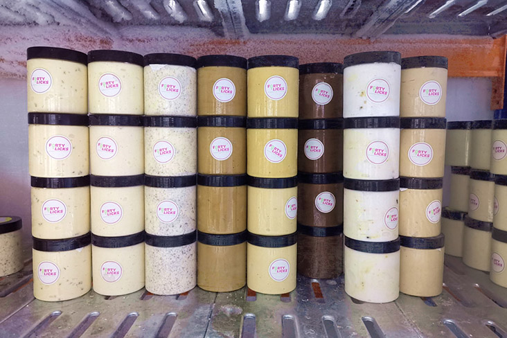 Tubs inside a chiller, ready for delivery