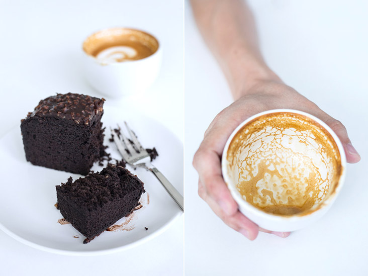 Flat white and a decadently rich chocolate brownie at Cold Blue