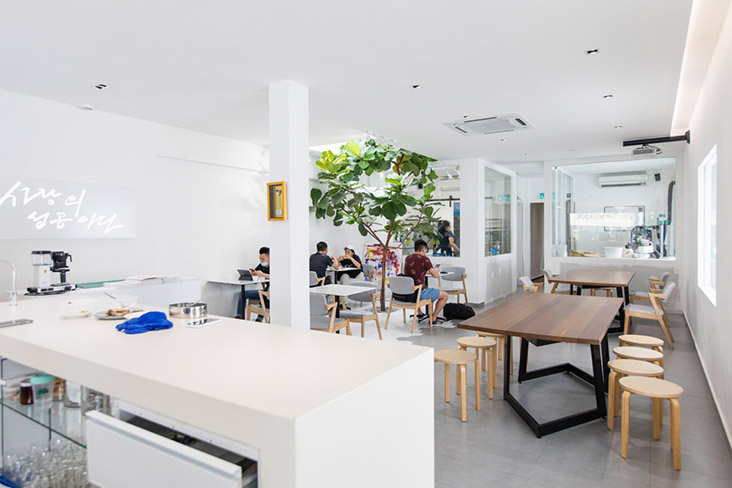 Plenty of natural light and a touch of green inside Jln Theatre Coffee