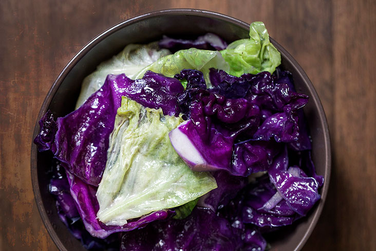 'Ka lum plee pad nam pla' or stir fried cabbage in Thai fish sauce