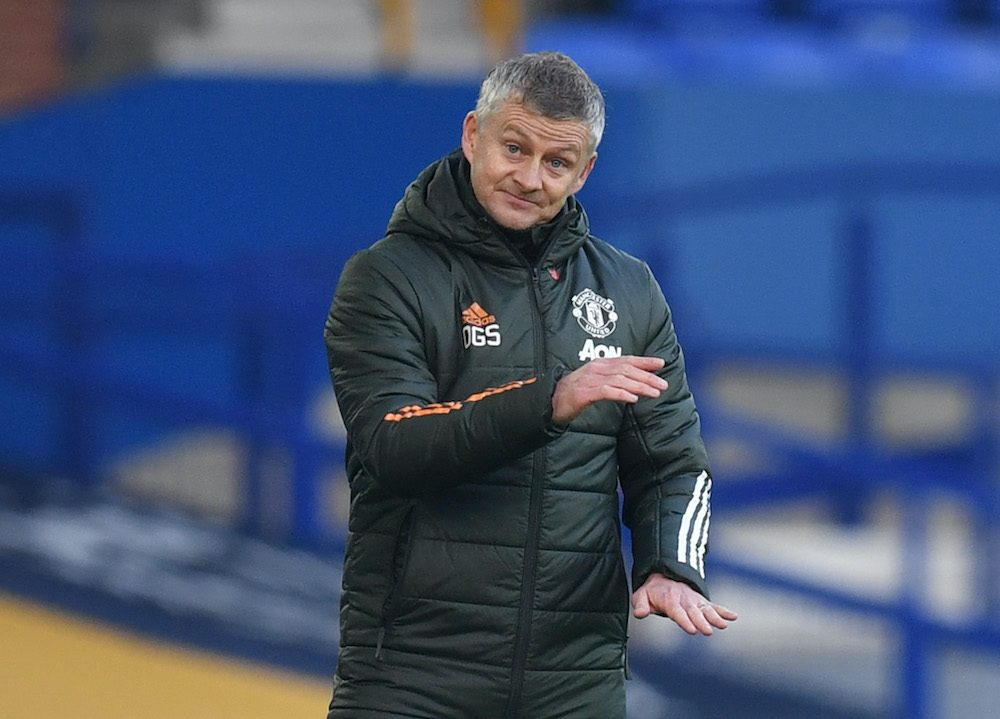 Manchester United manager Ole Gunnar Solskjaer during the match against Evertonnat Goodison Park in Liverpool, November 7, 2020. u00e2u20acu201d Reuters picnnn