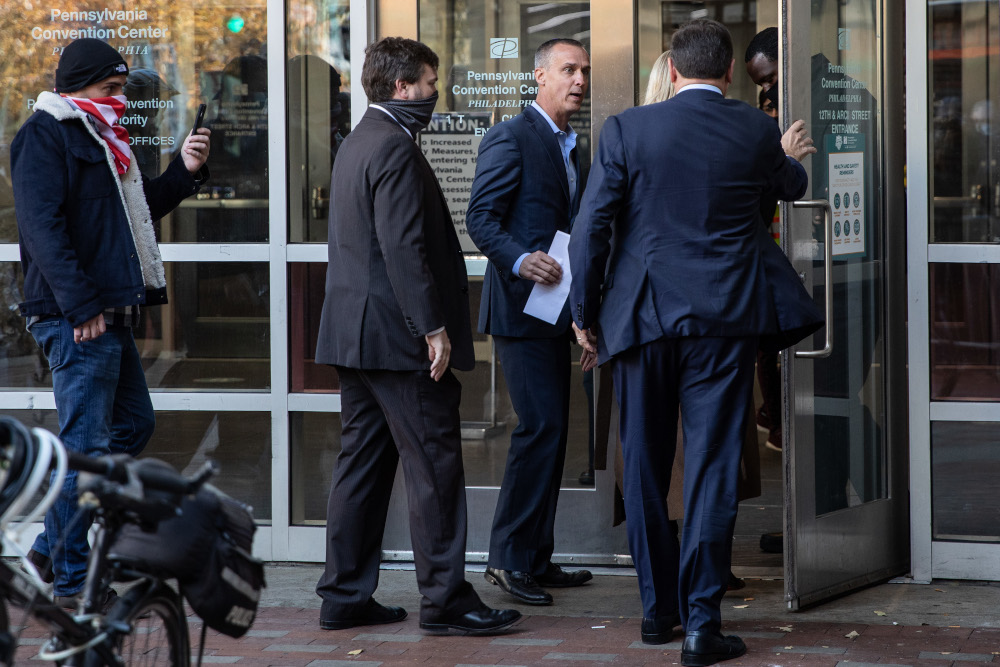 Former campaign advisor of US President Donald Trump, Corey Lewandowski (3rd left) enters the Philadelphia Convention Center to observe vote counting operations November 5, 2020 in Philadelphia, Pennsylvania. u00e2u20acu201d Chris McGrath/Getty Images via AFP pic