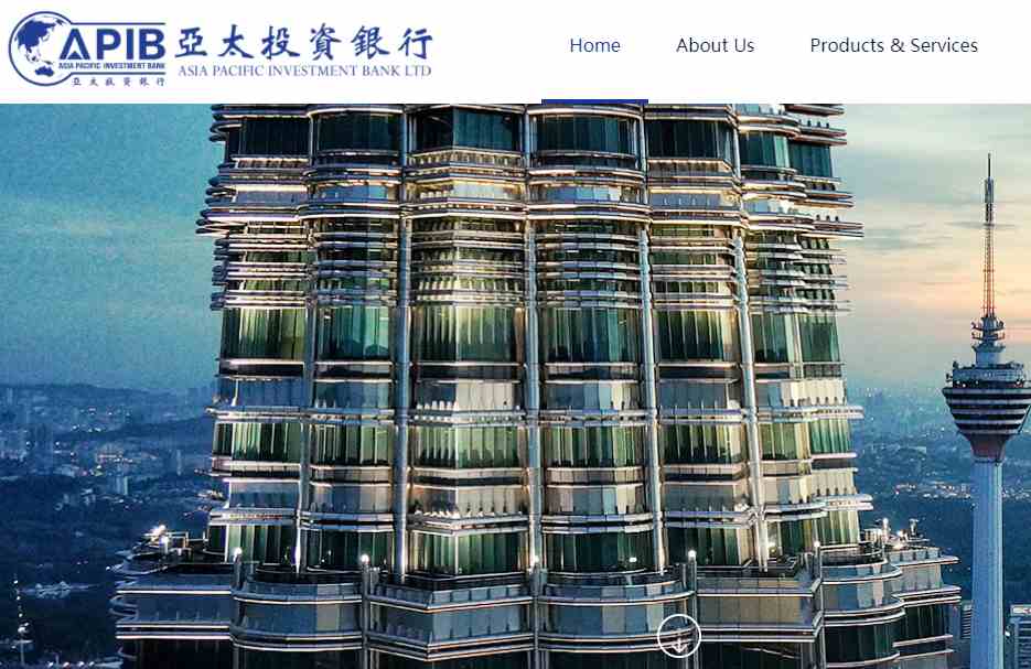 Screengrab of the Asia Pacific Investment Bank (APIB) Internet portal apdib.com.