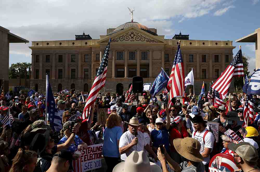 Supporters of US President Donald Trump gather at a 'Stop the Steal' protest after the 2020 US presidential election was called for Democratic Joe Biden, at Arizona State Capitol in Phoenix November 7, 2020. u00e2u20acu201d Reuters pic