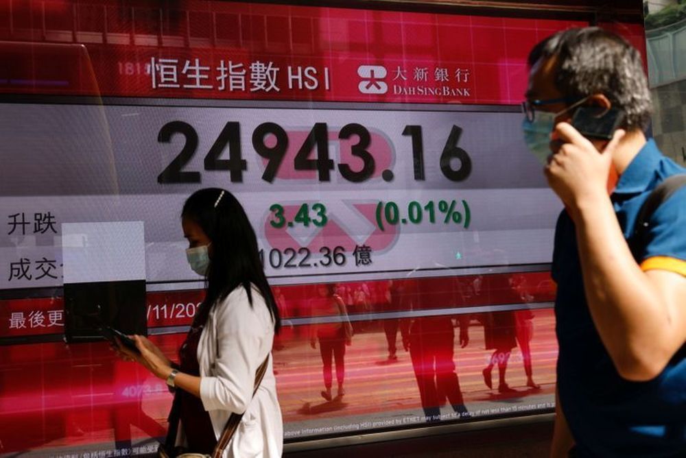 People wearing a protective face mask walks past a screen displaying Hang Seng Index, in Hong Kong, China, November 4, 2020. u00e2u20acu201d Reuters pic