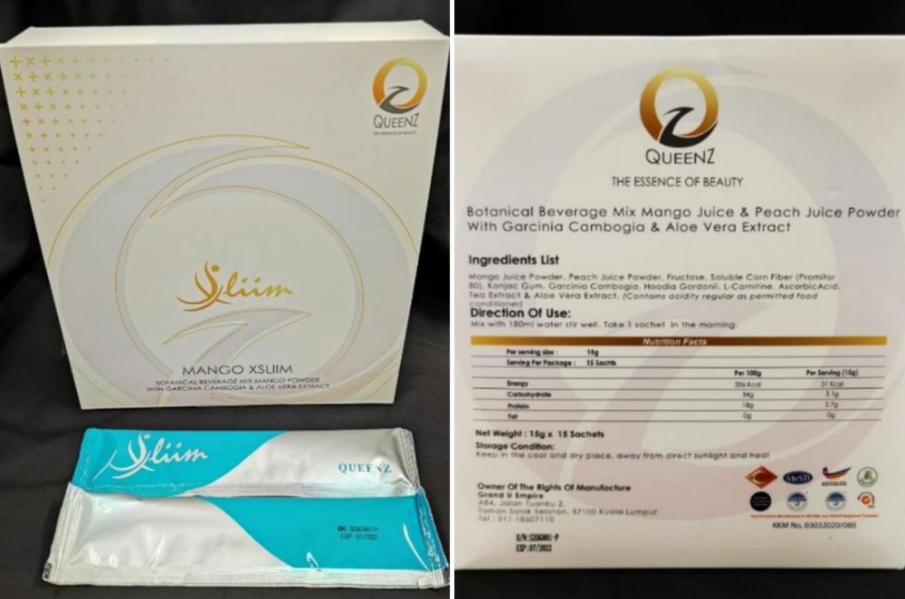 Two consumers experienced chest discomfort, increased heartbeat and dry mouth after taking Queenz Mango Xsliim, the Health Sciences Authority said in an advisory. u00e2u20acu201d Singapore Health Sciences Authority pic