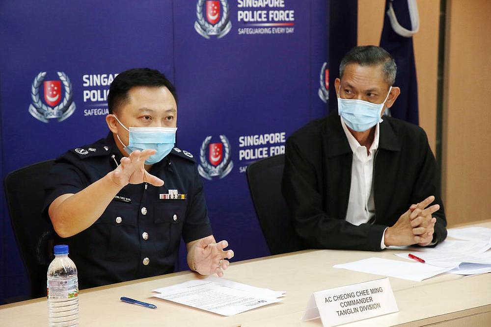Assistant Commissioner Cheong Chee Ming and Deputy Assistant Commissioner Chan Peng Khuan during a police press conference in Singapore November 5, 2020. u00e2u20acu201d TODAY pic 