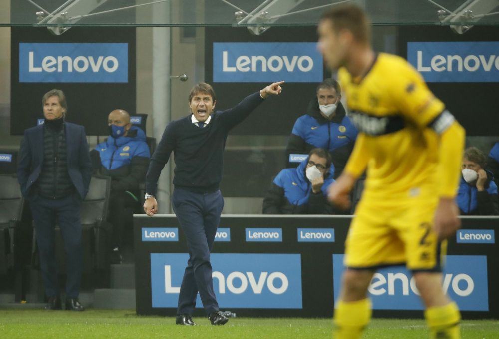 Inter Milan coach Antonio Conte reacts during the game against Parma at the San Siro October 31, 2020. u00e2u20acu201d Reuters picnn