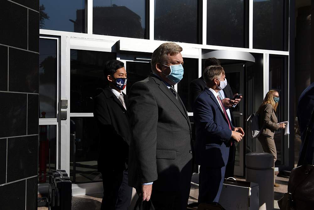 People gather outside of a federal courthouse after a judge threw out a lawsuit challenging the validity of ballots cast at drive-through polling locations in Houston, Texas November 2, 2020. u00e2u20acu201d Reuters pic
