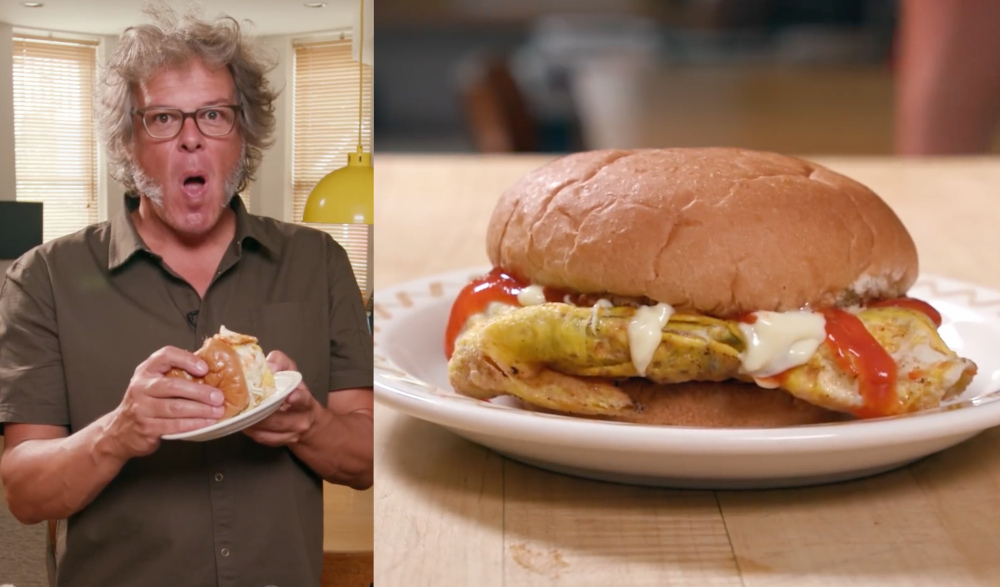 Malaysians were happy to see George Motz using familiar ingredients like Maggi seasoning in his rendition of the Ramly burger. u00e2u20acu201d Screengrabs from YouTube/First We Feast