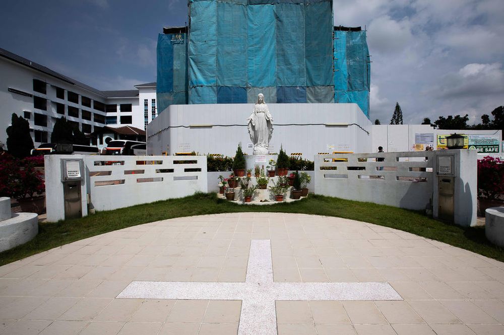 Race Koh Jun Xian, 37, purportedly climbed over a fence, entered the compound of the Church of the Nativity of the Blessed Virgin Mary (pictured), and pasted two yellow marbles on the statueu00e2u20acu2122s eyes using Blu-Tack. u00e2u20acu201d TODAY pic