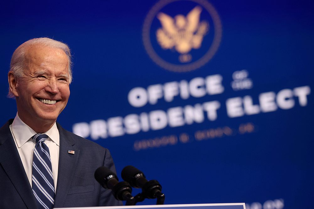 US President-elect Joe Biden speaks at the theatre serving as his transition headquarters in Wilmington, Delaware November 10, 2020. u00e2u20acu201d Reuters pic