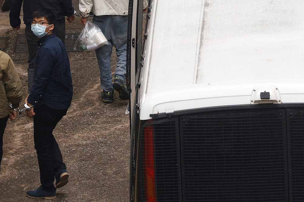 Pro-democracy activist Joshua Wong arrives at Lai Chi Kok Reception Centre by prison van after pleading guilty to unauthorised assembly charges, in Hong Kong November 23, 2020. u00e2u20acu201d Reuters pic
