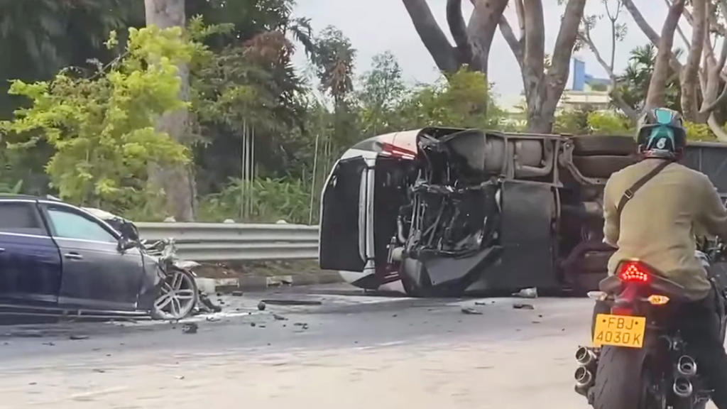 A video on the Facebook group Roads.sg shows a bus toppled on its side. u00e2u20acu201d Facebook screenshot via TODAY