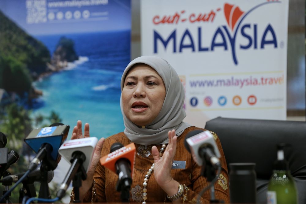 Minister of Tourism, Arts and Culture Datuk Seri Nancy Shukri speaks to reporters during a press conference in Kuala Lumpur November 17, 2020. u00e2u20acu201d Picture by Ahmad Zamzahuri