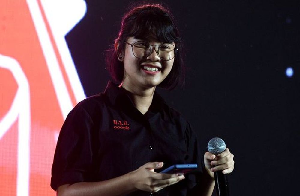 Benjamaporn Nivas, also known as Ploy, speaks during a mass rally to demand constitutional changes and the government resignation in Bangkok, Thailand, September 19, 2020. u00e2u20acu201d Reuters pic
