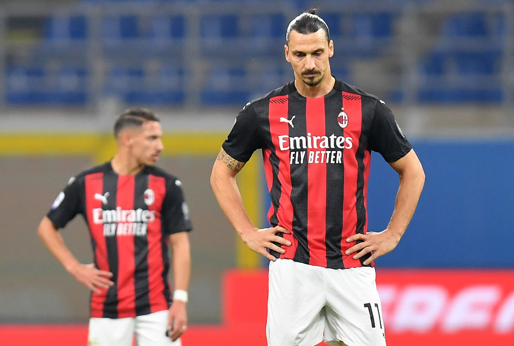 AC Milanu00e2u20acu2122s Zlatan Ibrahimovic looks dejected after Veronau00e2u20acu2122s second goal of Verona during their Serie A match at San Siro, Milan November 8, 2020. u00e2u20acu201d Reuters pic