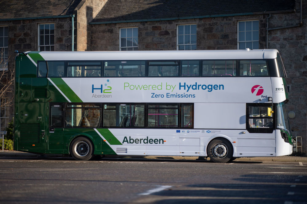In this file photo taken November 5, 2020 a hydrogen-powered double-decker bus is pictured in Ellon in Aberdeenshire, Scotland. u00e2u20acu201d AFP pic 