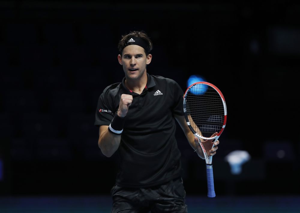 Austria's Dominic Thiem reacts during his group stage match against Greece's Stefanos Tsitsipas  at The O2, London November 15, 2020. u00e2u20acu201d Reuters pic