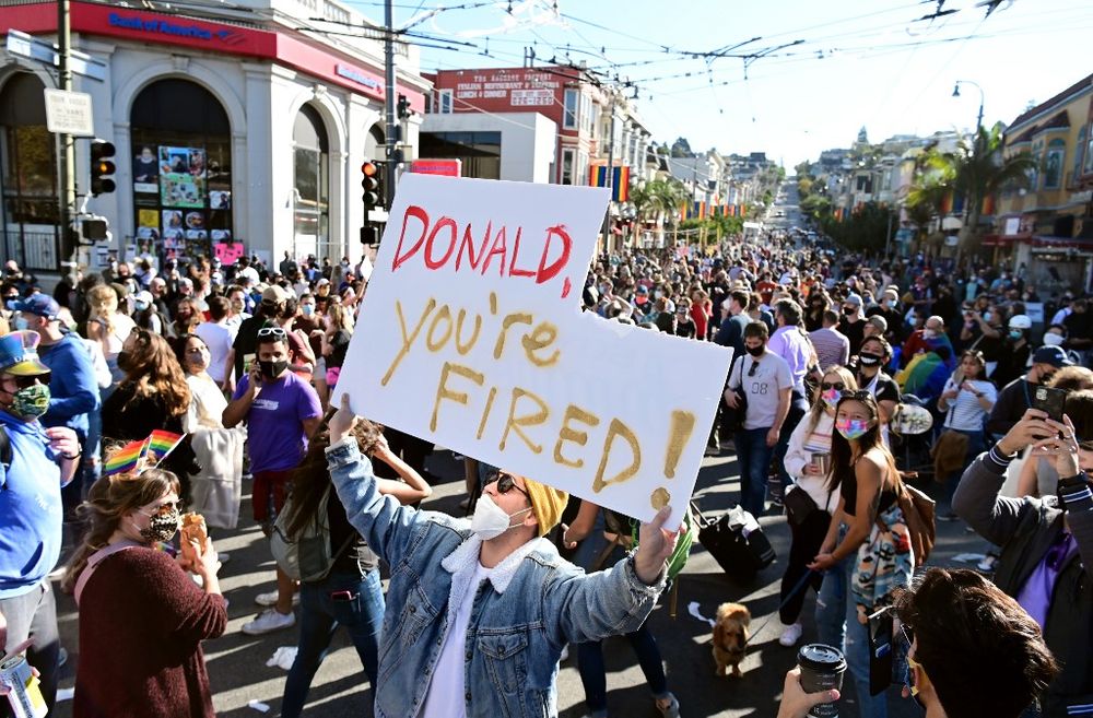 Demonstrators party and dance in the street after Joe Biden was declared the winner of the 2020 presidential election on November 7, 2020, in the Castro district of San Francisco, California. u00e2u20acu201d AFP pic