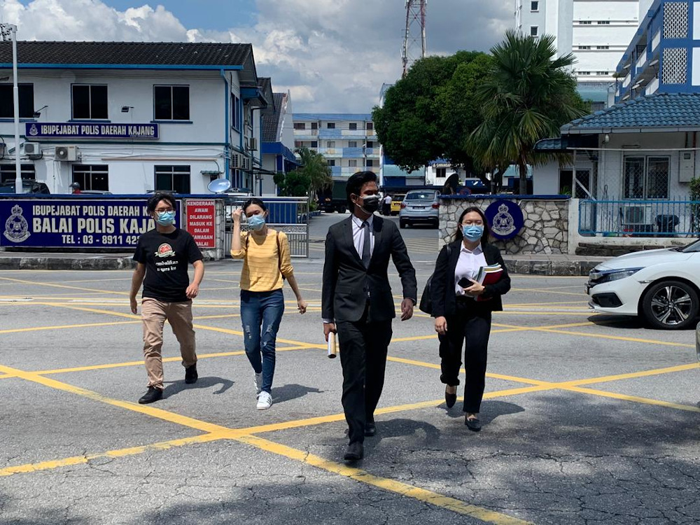 Umany members are seen outside the district police headquarters in Kajang on November 18, 2020. u00e2u20acu201d Picture courtesy of Umany