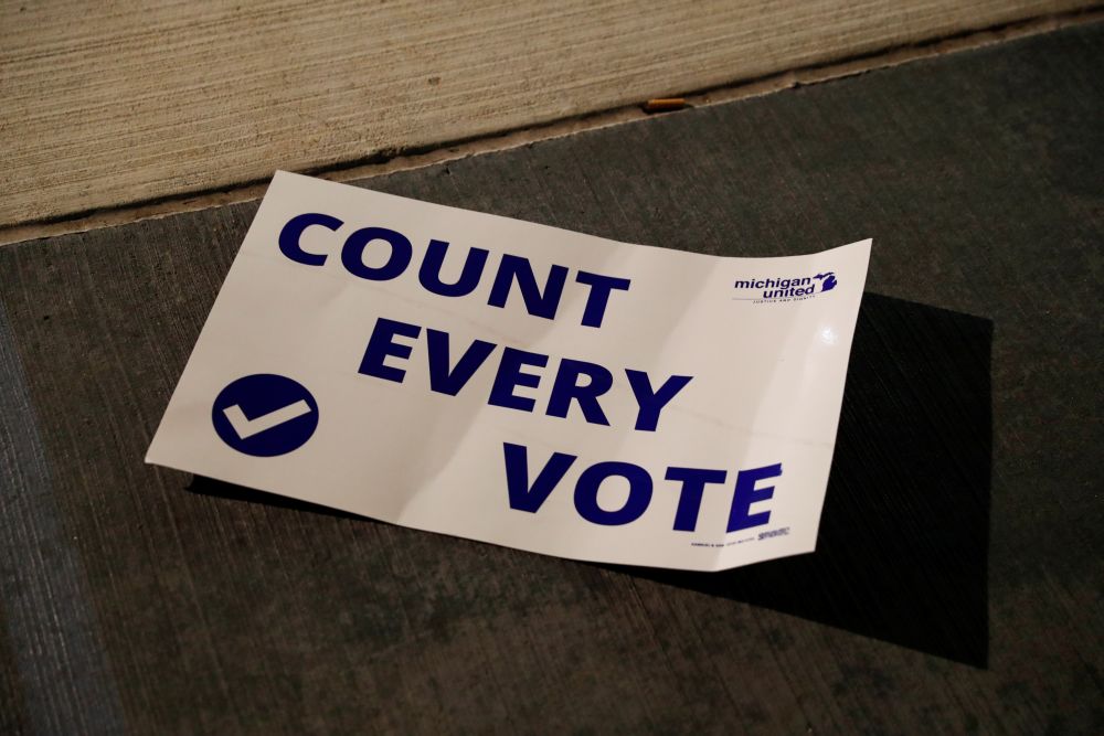 A u00e2u20acu02dcCount Every Voteu00e2u20acu2122 sign is seen on the ground as votes continue to be counted at in Detroit, Michigan November 4, 2020. u00e2u20acu201d Reuters pic