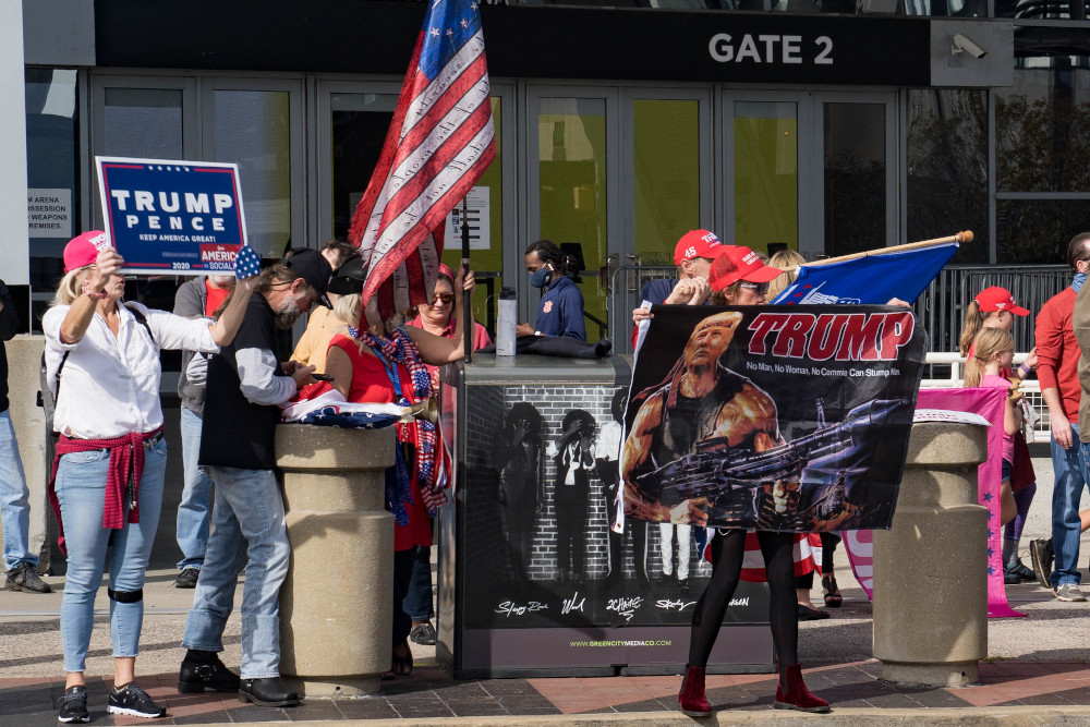 Supporters of President Donald Trump protest outside State Farm Arena as ballots continue to be counted inside November 5, 2020 in Atlanta, Georgia. — Megan Varner/Getty Images via AFP