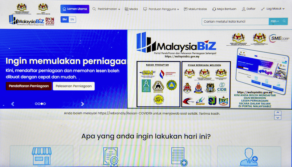 The MalaysiaBiz portal is a one-stop centre to facilitate online registration of business and application of licence. u00e2u20acu201d Bernama pic