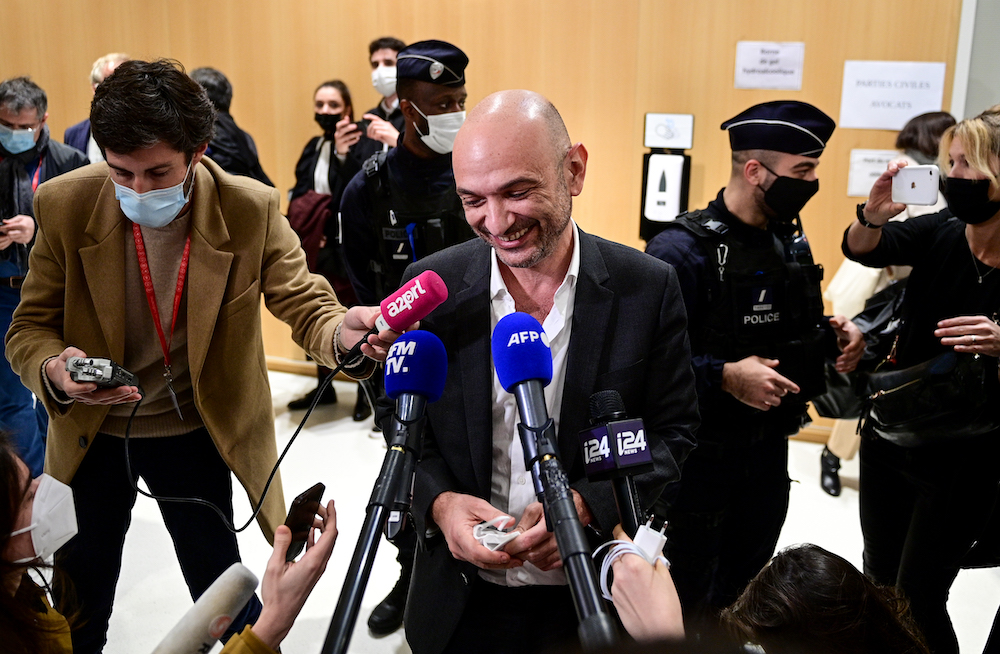 Charlie Hebdo's lawyer Richard Malka talks to the press at the Paris' courthouse, December 16, 2020, after the sentencing hearing in the trial of 14 people suspected of being accomplices in the Charlie Hebdo and Hyper Cacher jihadist killings. u00e2u20acu201d AFP pic