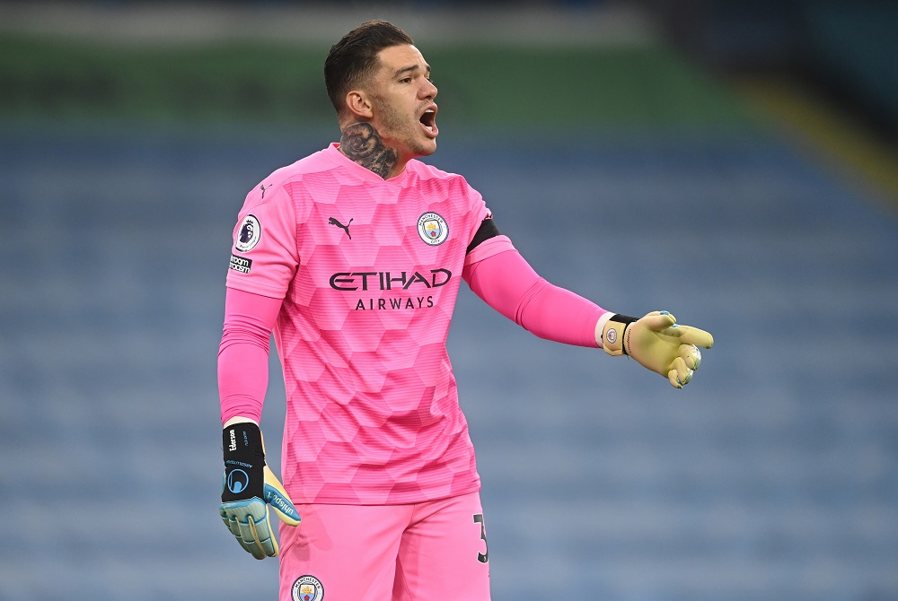 Manchester City's Ederson during the match against Burnley at the Etihad Stadium in Manchester November 28, 2020. u00e2u20acu201d Pool pic via Reuters