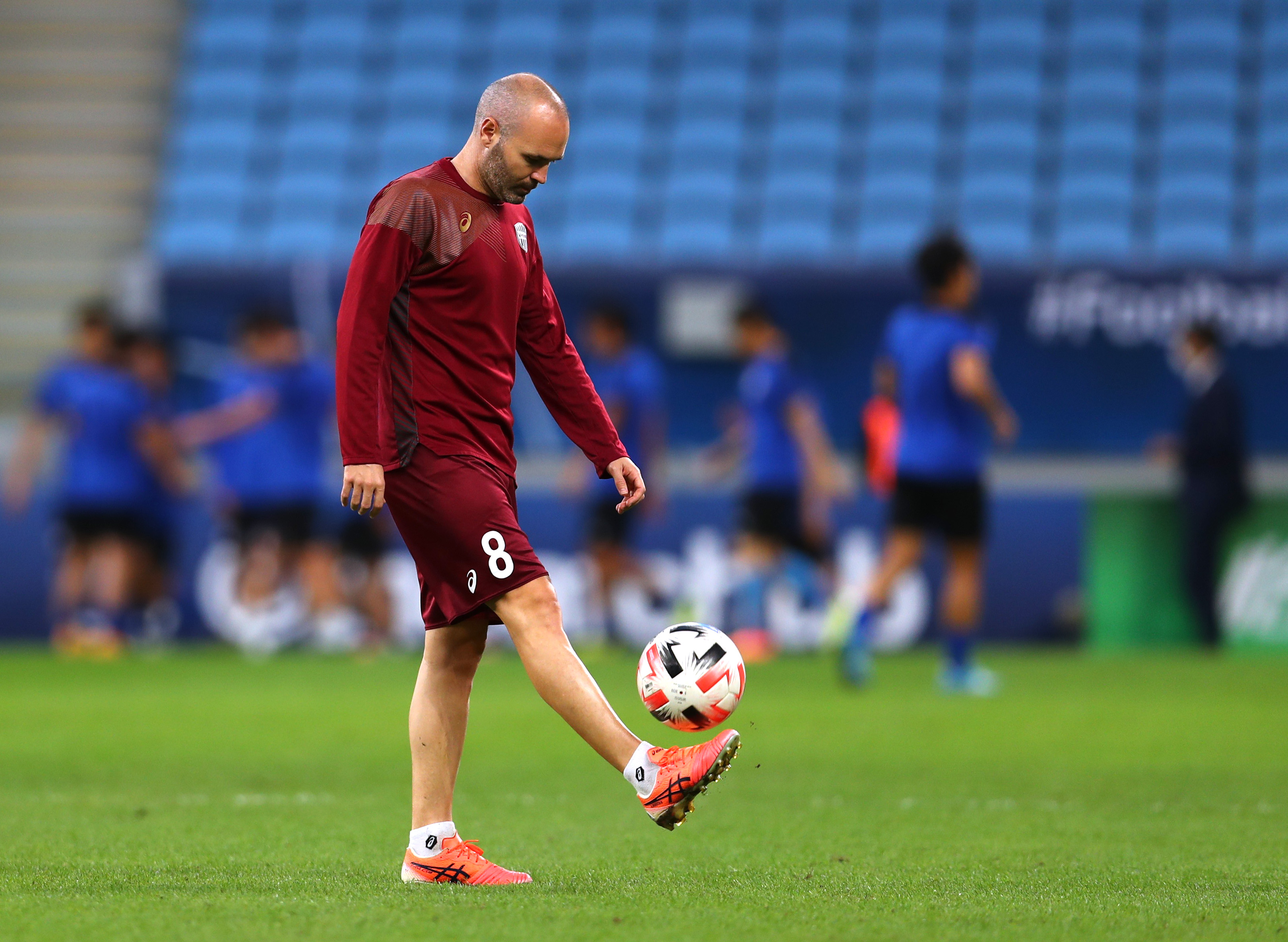 Vissel Kobe's Andres Iniesta during the warm up before the match against Suwon Bluewings at the Al Janoub Stadium in Qatar December 10, 2020. u00e2u20acu201d Reuters pic