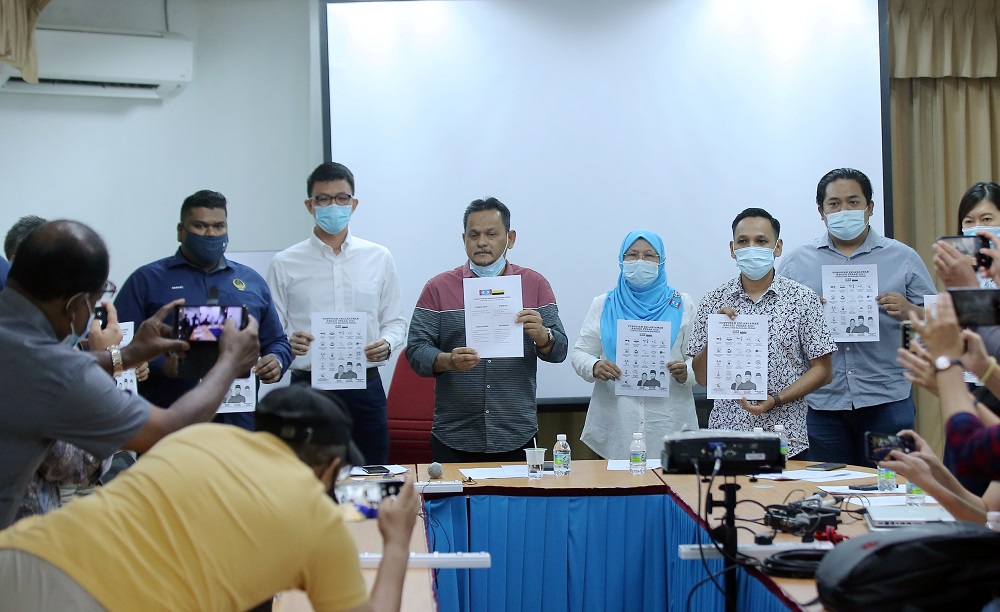 Perak PKR members presenting their demands for the upcoming Perak Budget 2021 at the Perak PKR Office in Medan Istana, Ipoh December 3, 2020.