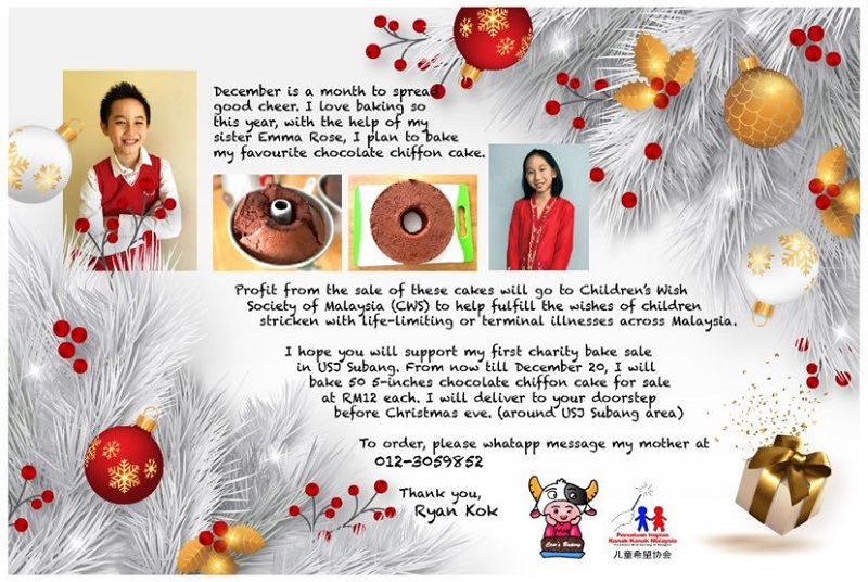 Each five-inch chocolate chiffon cake retails for RM12 and delivery or self-pickup can be arranged in the USJ area. — Picture courtesy of Ng Si Hooi