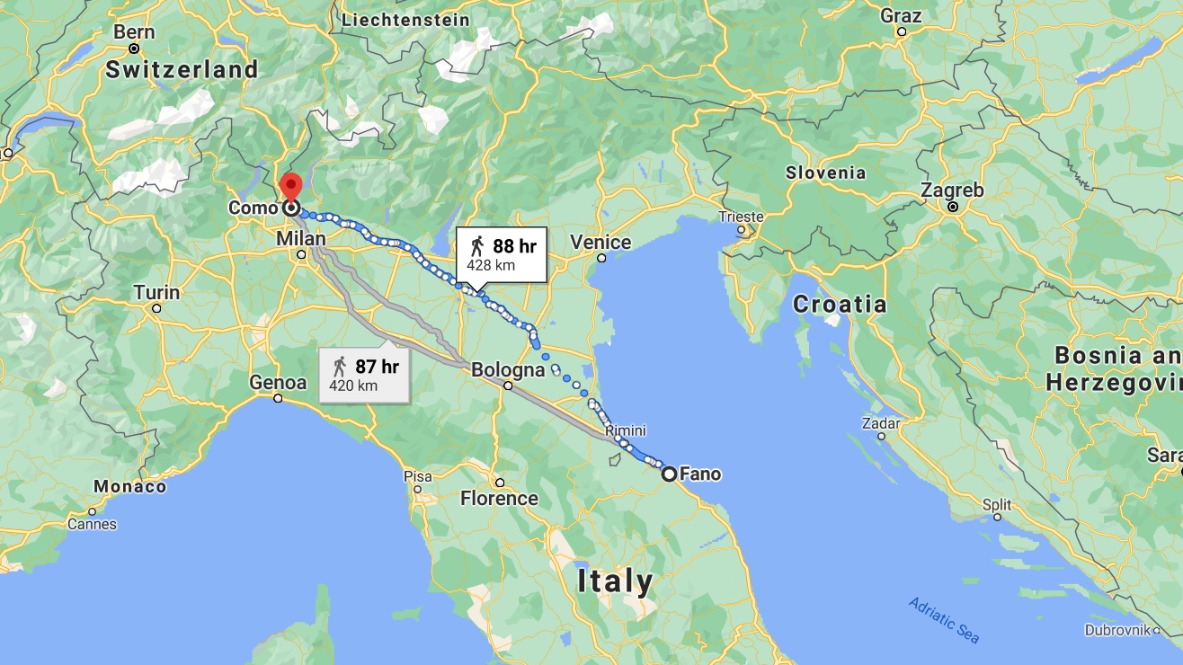 A 48-year-old Italian man steps outside his house after an argument with his wife, but ends up waling 480km. u00e2u20acu201d Google Maps screengrab 