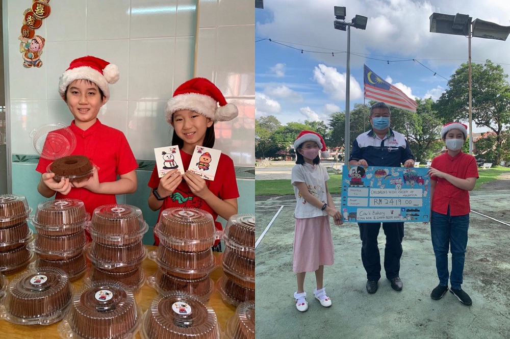 Ryan and Emma presented a mock cheque to Childrenu00e2u20acu2122s Wish Society of Malaysia (CWS) board member Kelvin Chew (right pic, centre) today. u00e2u20acu201d Picture courtesy of Ng Si Hooi