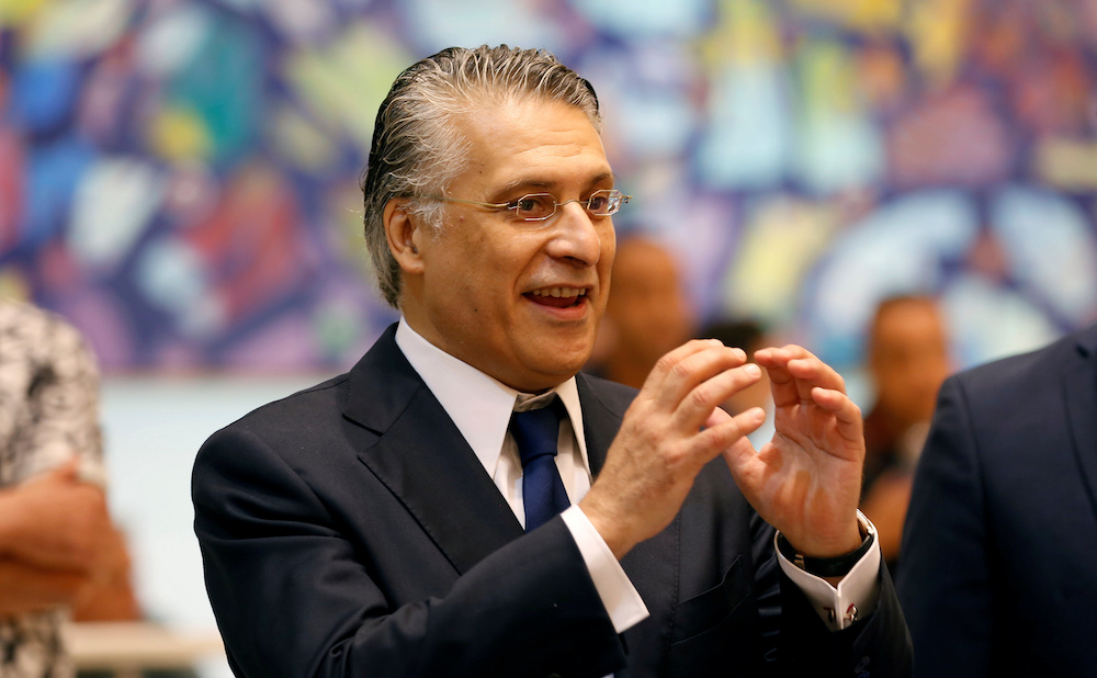 Tunisia's presidential candidate Nabil Karoui gestures before a televised debate with his opponent Kais Saied (not pictured) ahead of Sunday's second-round runoff election in Tunis, Tunisia October 11, 2019. u00e2u20acu201d Reuters pic 