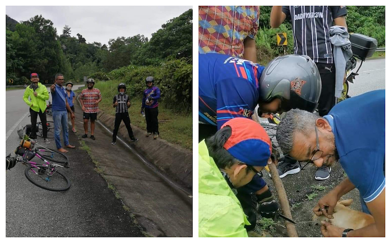 Nahur and the team of cyclists and motorcyclists managed to successfully free the dog from the trap along the road on Sunday afternoon. u00e2u20acu201d Picture courtesy of Nahur Kamel Omar