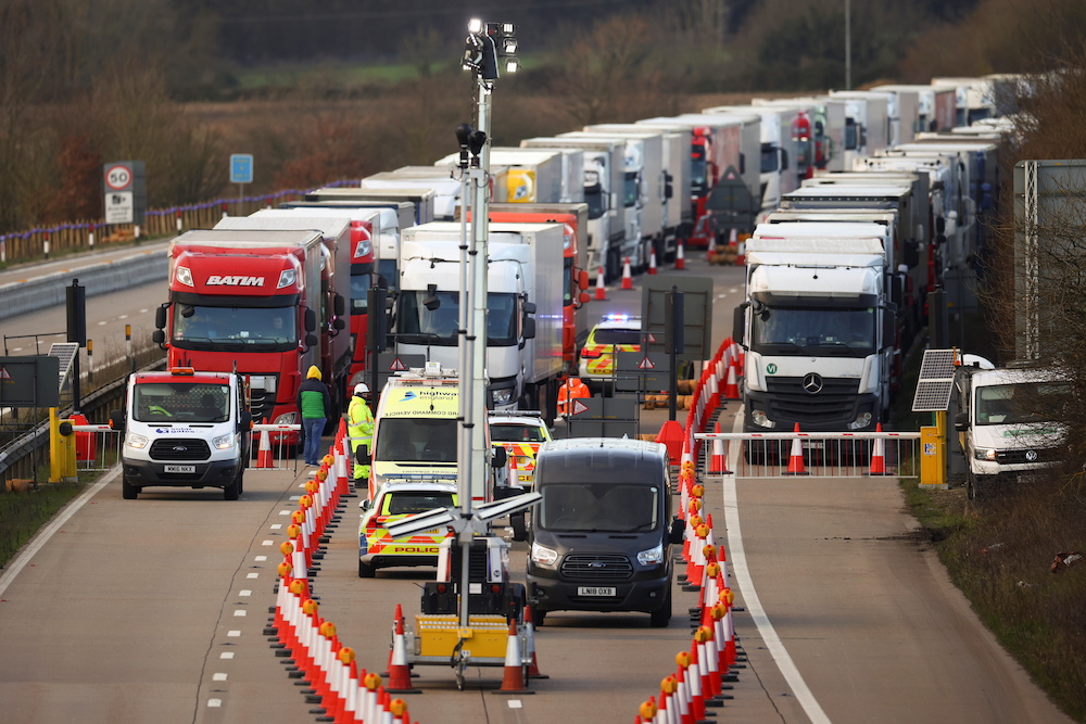Parked lorries are pictured on the outskirts of Ashford, December 25, 2020. u00e2u20acu201d Reuters pic