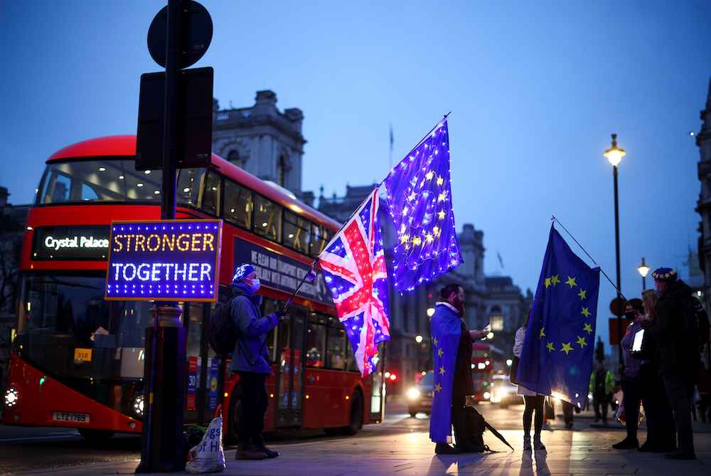 Anti-Brexit protesters demonstrate outside the Houses of Parliament in London, Britain December 9, 2020. u00e2u20acu201d Reuters picnn