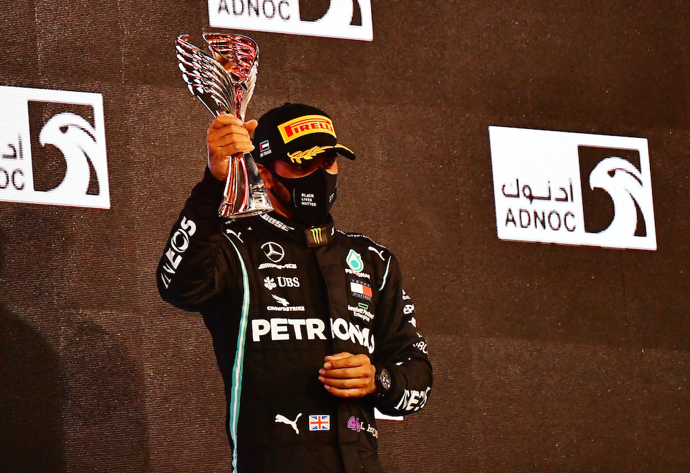 File photo of  Lewis Hamilton celebrating on the podium during the Abu Dhabi Grand Prix at the Yas Marina Circuit in Abu Dhabi, December 13, 2020. u00e2u20acu2022 Reuters picnnn