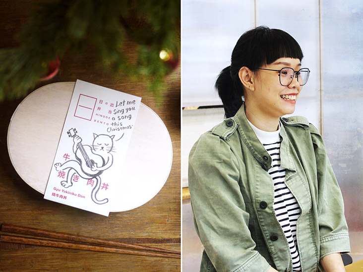 Customer-focused Viko Ng adds a handcrafted touch to the bento box with a cheerful doodle.
