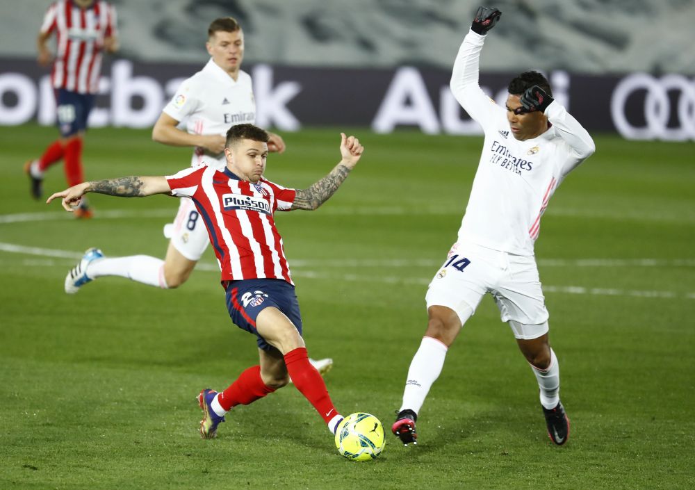 Real Madrid's Casemiro in action with Atletico Madrid's Kieran Trippier at Estadio Alfredo Di Stefano, Madrid December 12, 2020. u00e2u20acu201d Reuters picnn
