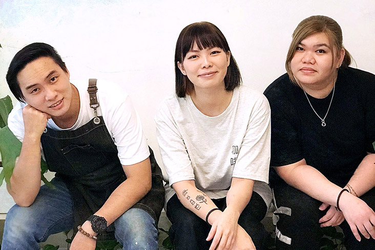 KITA Coffee’s Rain Lee (centre) with her brother Alan (left) and cousin Jankis (right).