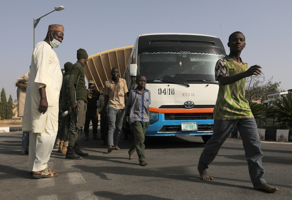Freed Nigerian schoolboys walk after they were rescued by security forces in Katsina, Nigeria, December 18, 2020. u00e2u20acu201d Reuters pic 