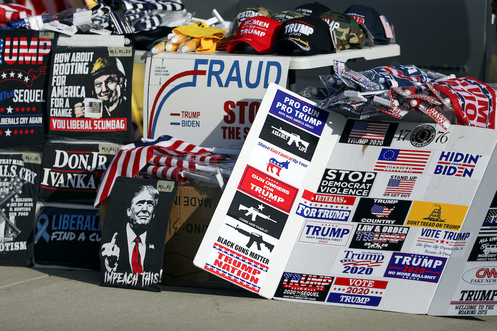 Pro-Trump merchandise is pictured during a protest against the 2020 US presidential election results in Lansing, Michigan, US, November 21, 2020. u00e2u20acu201d Reuters picnn