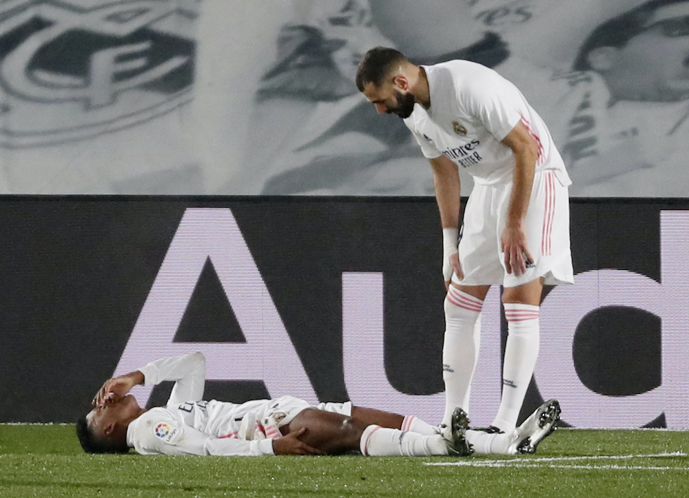 Real Madridu00e2u20acu2122s Rodrygo after sustaining an injury during the match against Granada at the Estadio Alfredo Di Stefano in Madrid, December 23, 2020. u00e2u20acu201d Reuters picnn