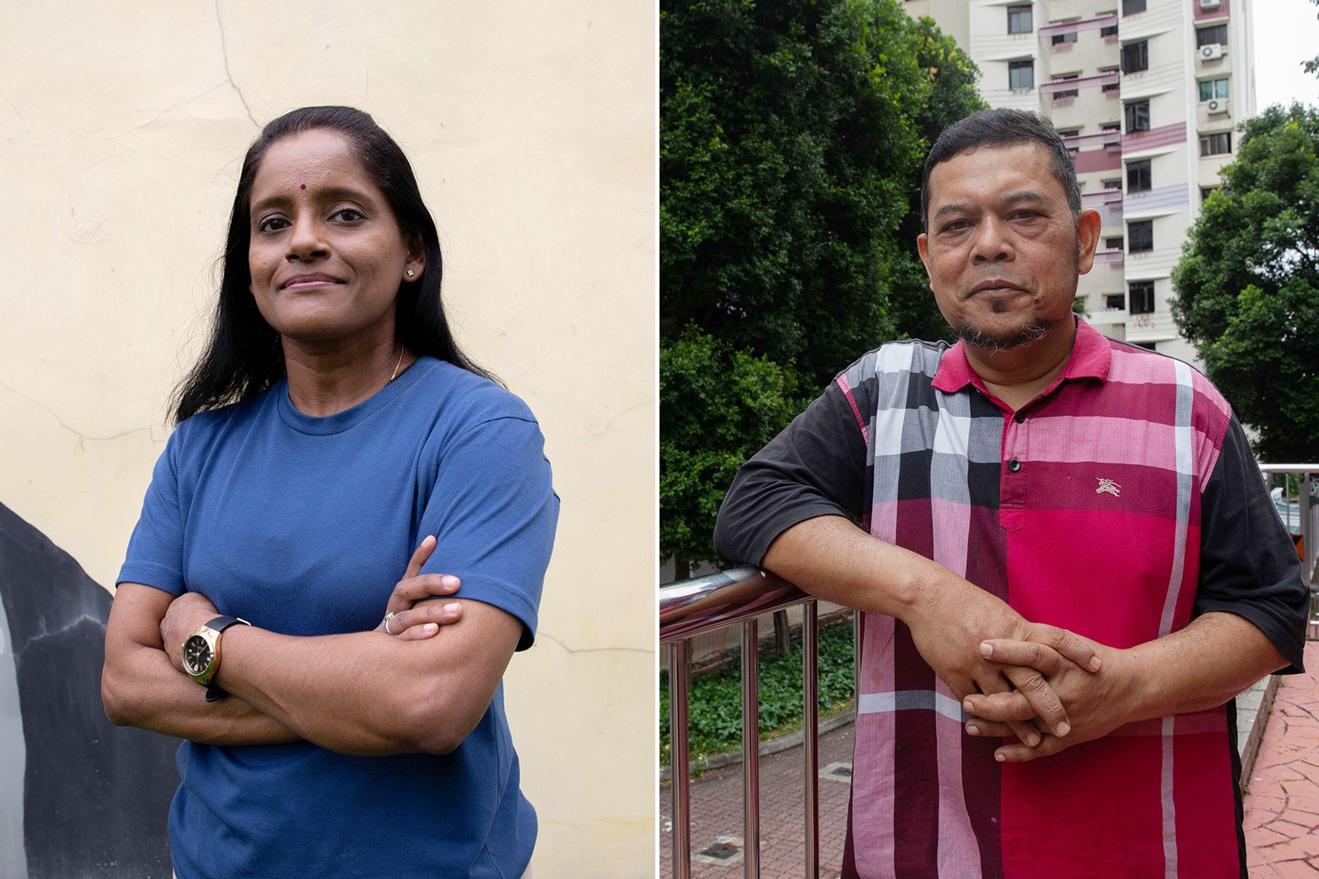 Madam Komala Devi Ramiah (left) managed to raise enough money with contributions from family and friends to continue her practice of handing out festive hampers to families in need for Deepavali, while Mr Arifin Mohd Rahim (right) distributes 100 packets